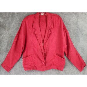 Womens Jacket Size Large Red Linen One Button Vintage Blazer Made In USA